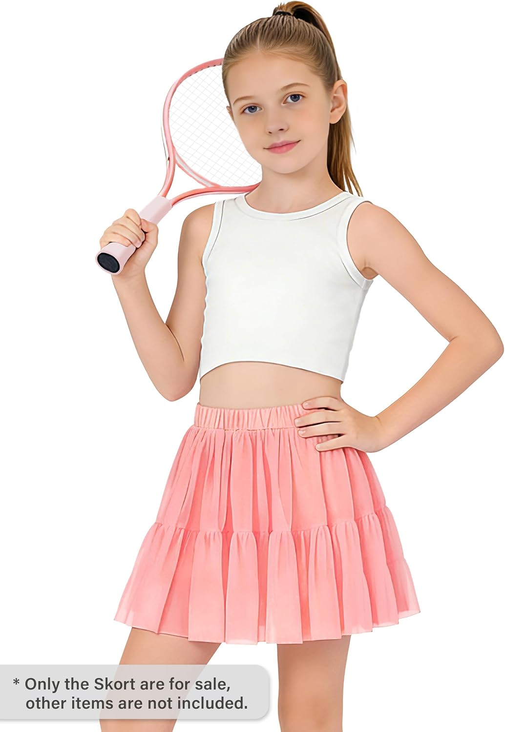 Girls High Waist Mesh Tulle Skort with Built-in Shorts Size 6-16