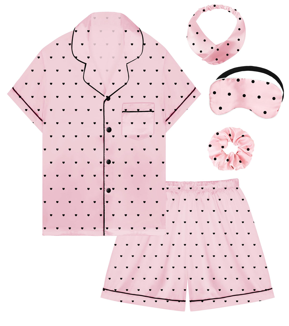 SEALINF Satin Girl Pajama Set Silk Pajamas for Girls With Eyemask 2 Pcs Button-up Sleepwear Kid Pjs Nightwear