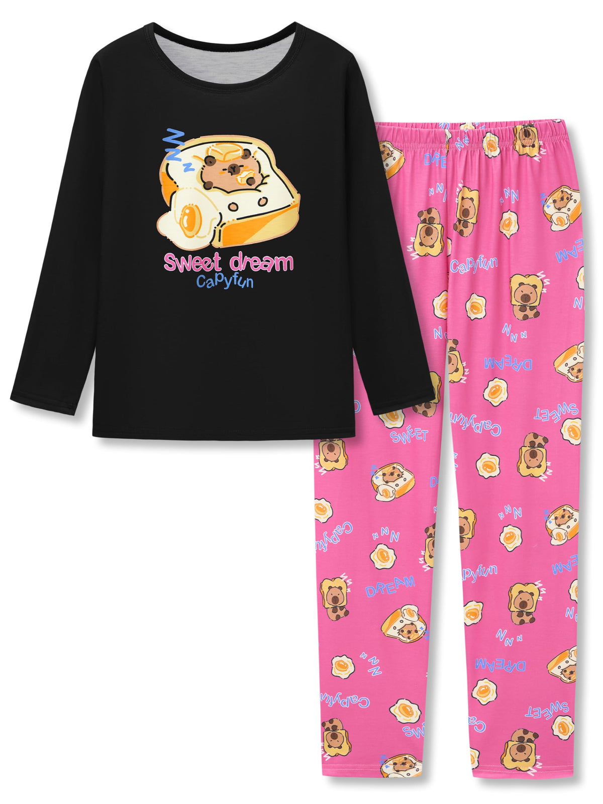 Tebbis Girls Long Sleeve Pants 2 Piece Trendy Print Pajama Set Size 6-18
