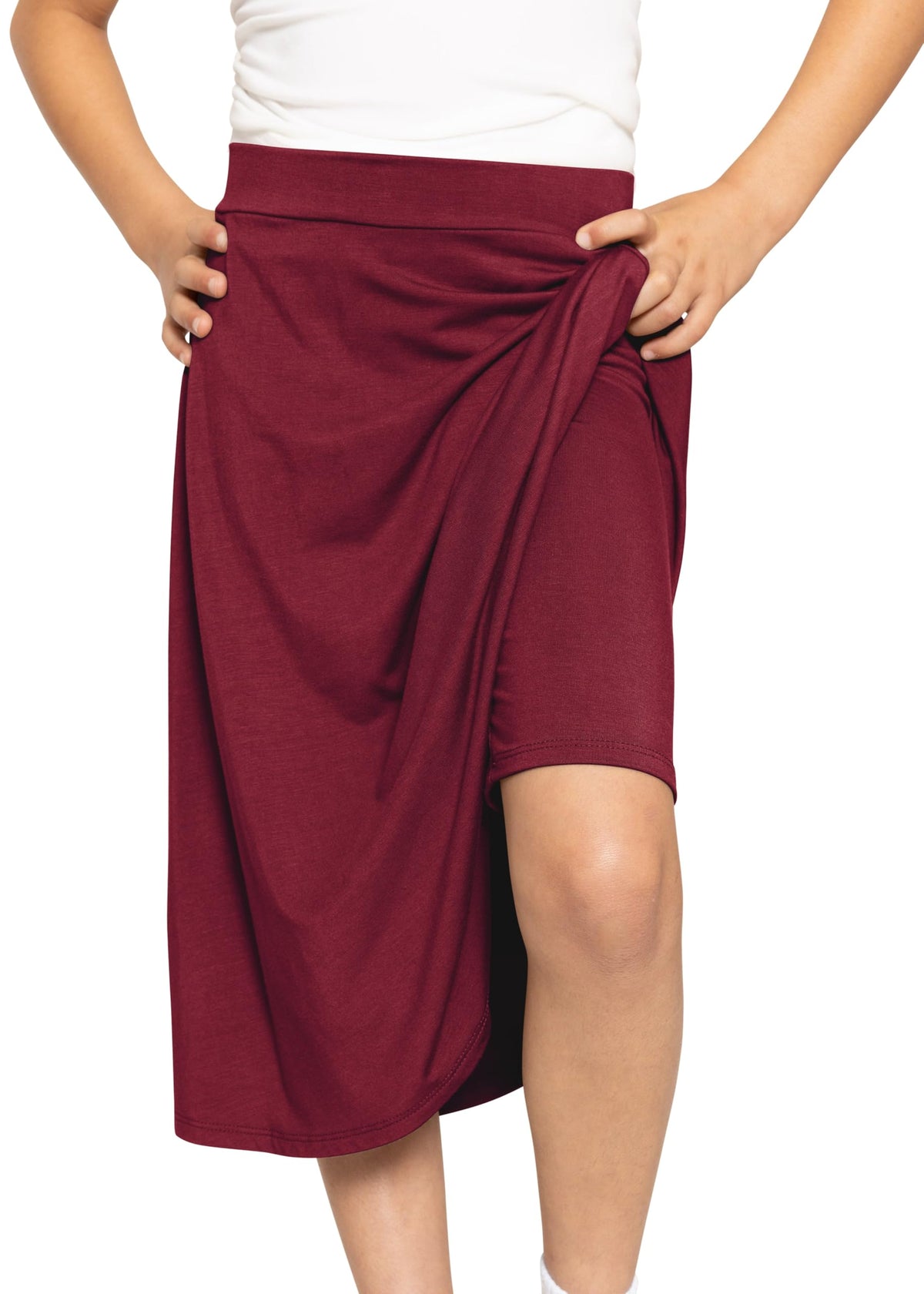 STRETCH IS COMFORT Girl's Midi Length Aline Skirt with Built-in Shorts | Size 4-16