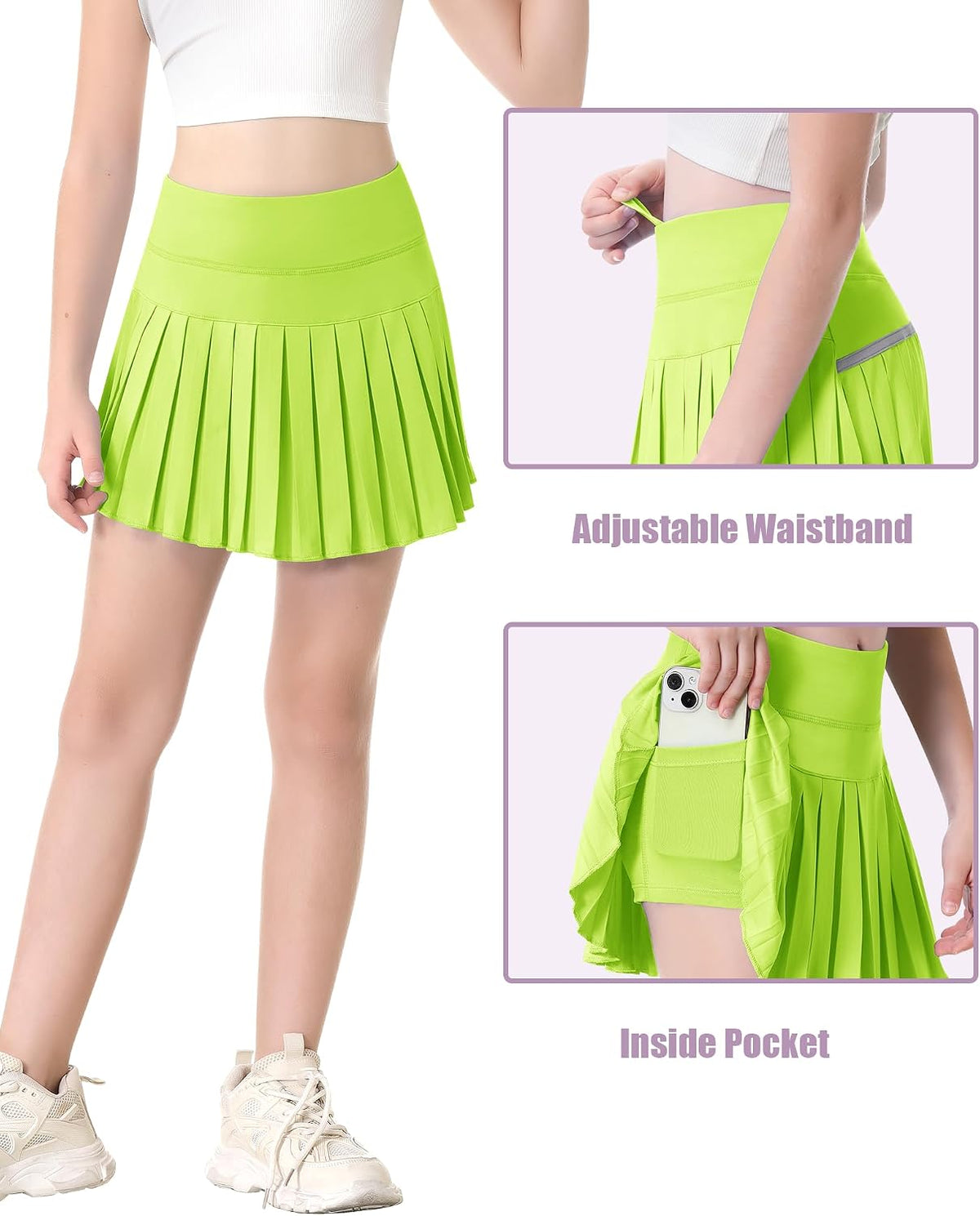 QooNoo Girls Skorts for Kids Tennis Skirts with Pockets