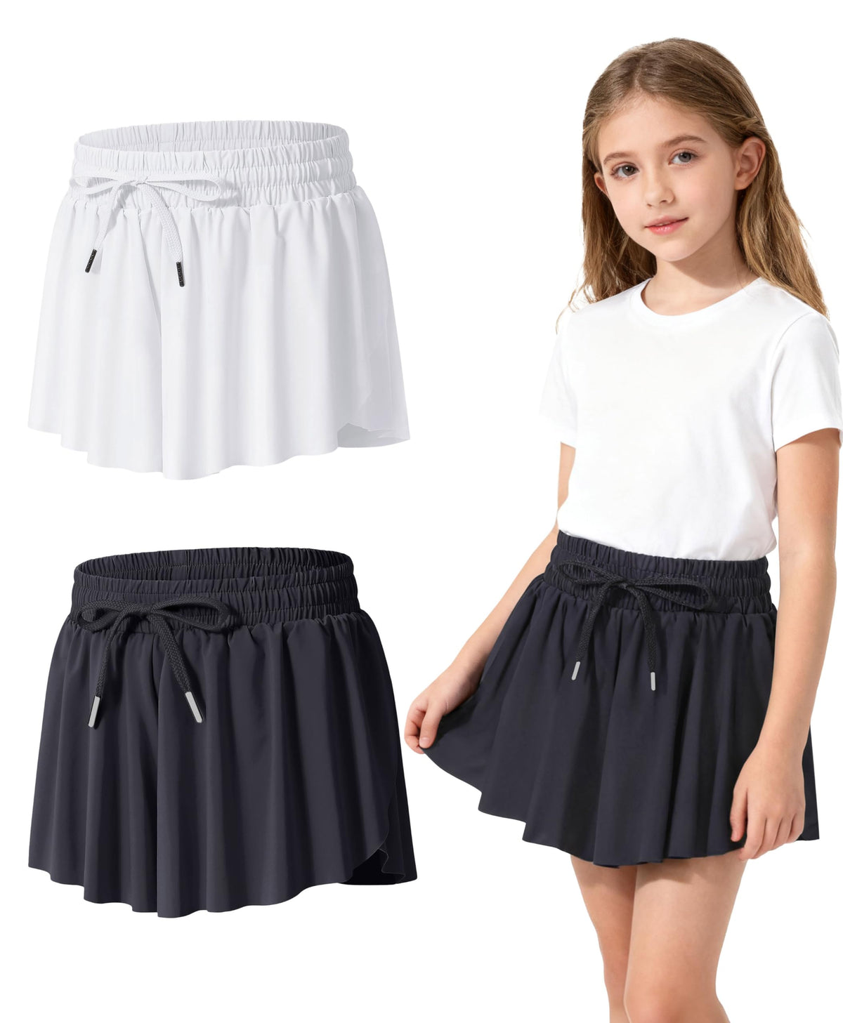 2-3 Pack Girls Flowy Butterfly Shorts with Pockets Liner 2 in 1 Skirt for Fitness, Athletic Running Sports