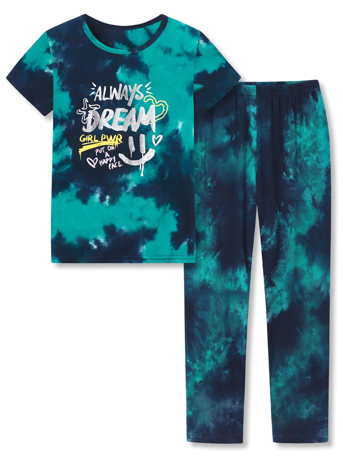 Beezizac Girls' 100% Cotton Pajama Set, Tie-Dye with Various Prints, 4T–18