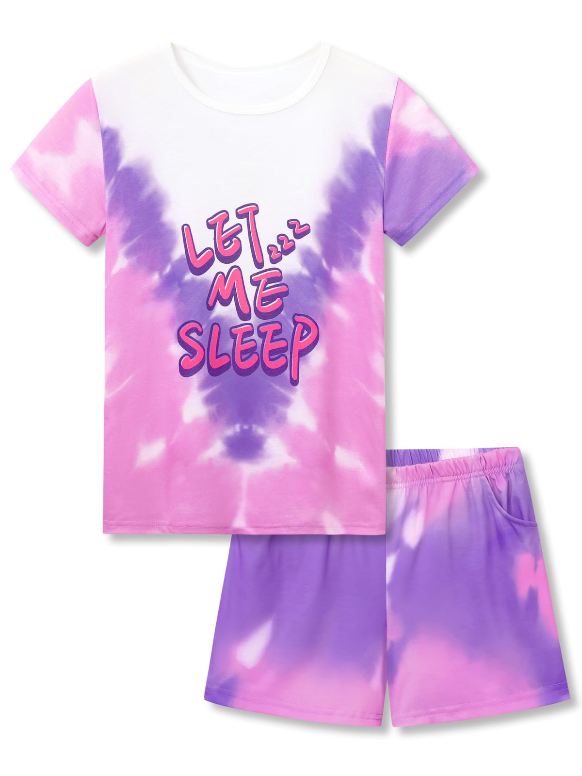 Beezizac Girls Pajamas Neon Tie Dye Spiral Capybara Smiling Face Print T-shirt & Shorts 2-Piece Soft PJ Set Size 6-18