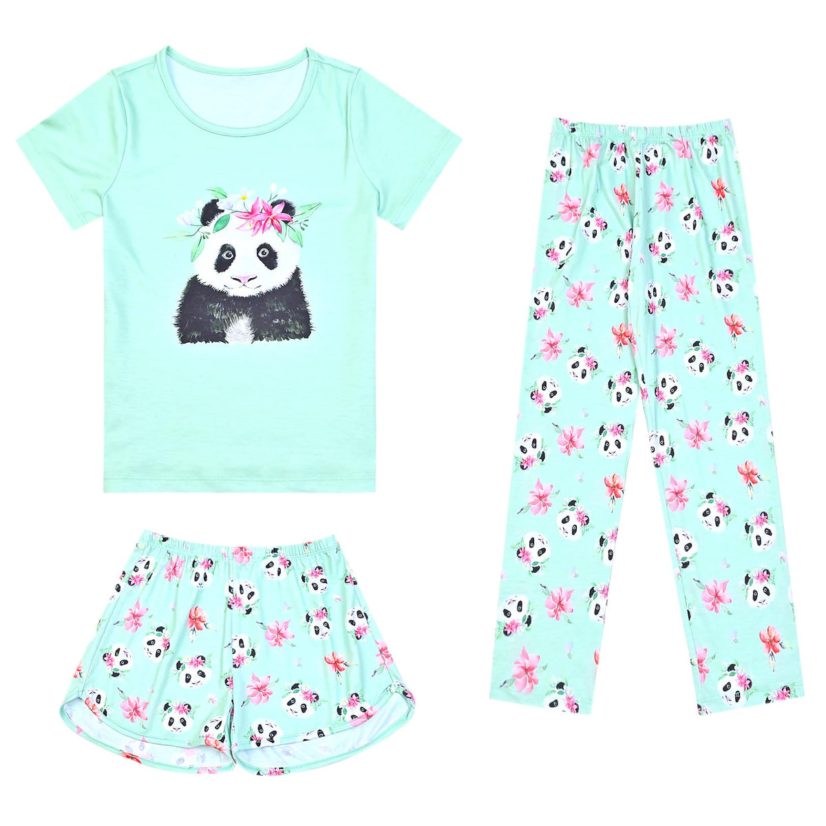 Mirawise Girls 3 Pc Pajamas Sleepwear Cotton Pjs Clothes Set 4-13 Years