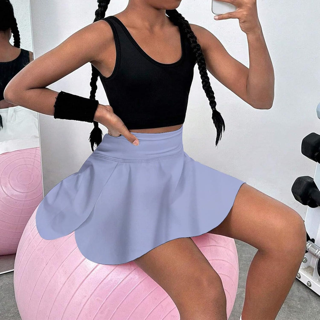 OEBLD Girls Athletic Skort High Waist Tennis Skirts with Shorts Butterfly Ruffle School Skirts with Pockets