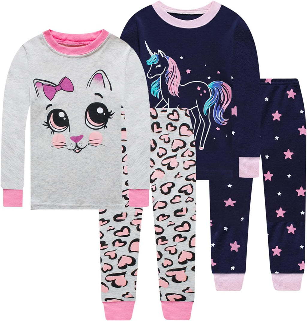 Little bety 4-Piece Girls Pajamas Cotton Long Sleeve Toddler Pjs Kids Sleep