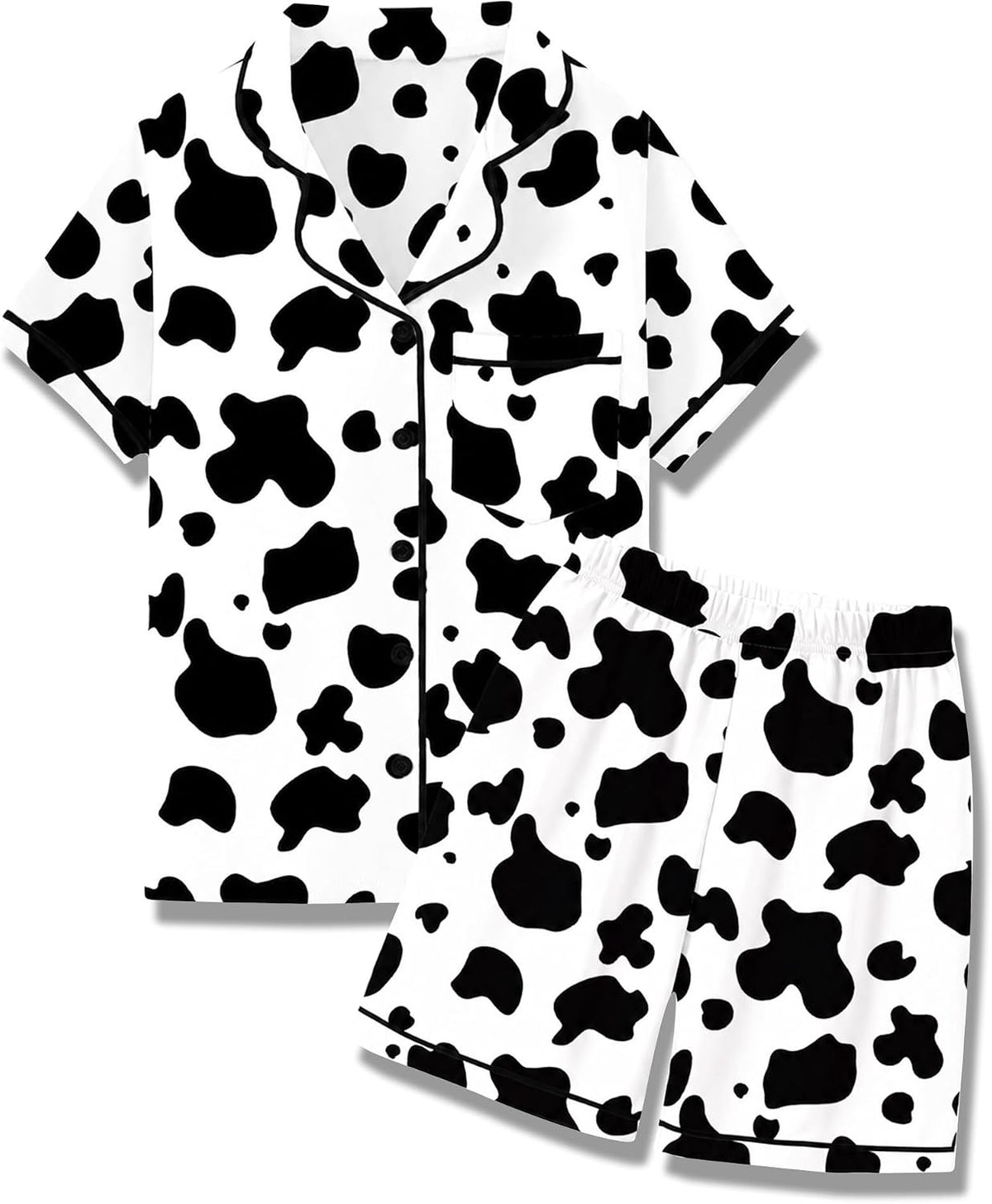 Mikrdoo Girls Pajamas Set Soft Silk Satin Pajamas 2 Piece Short Sleeve Sleepwear for Kids Size 4-16 Years