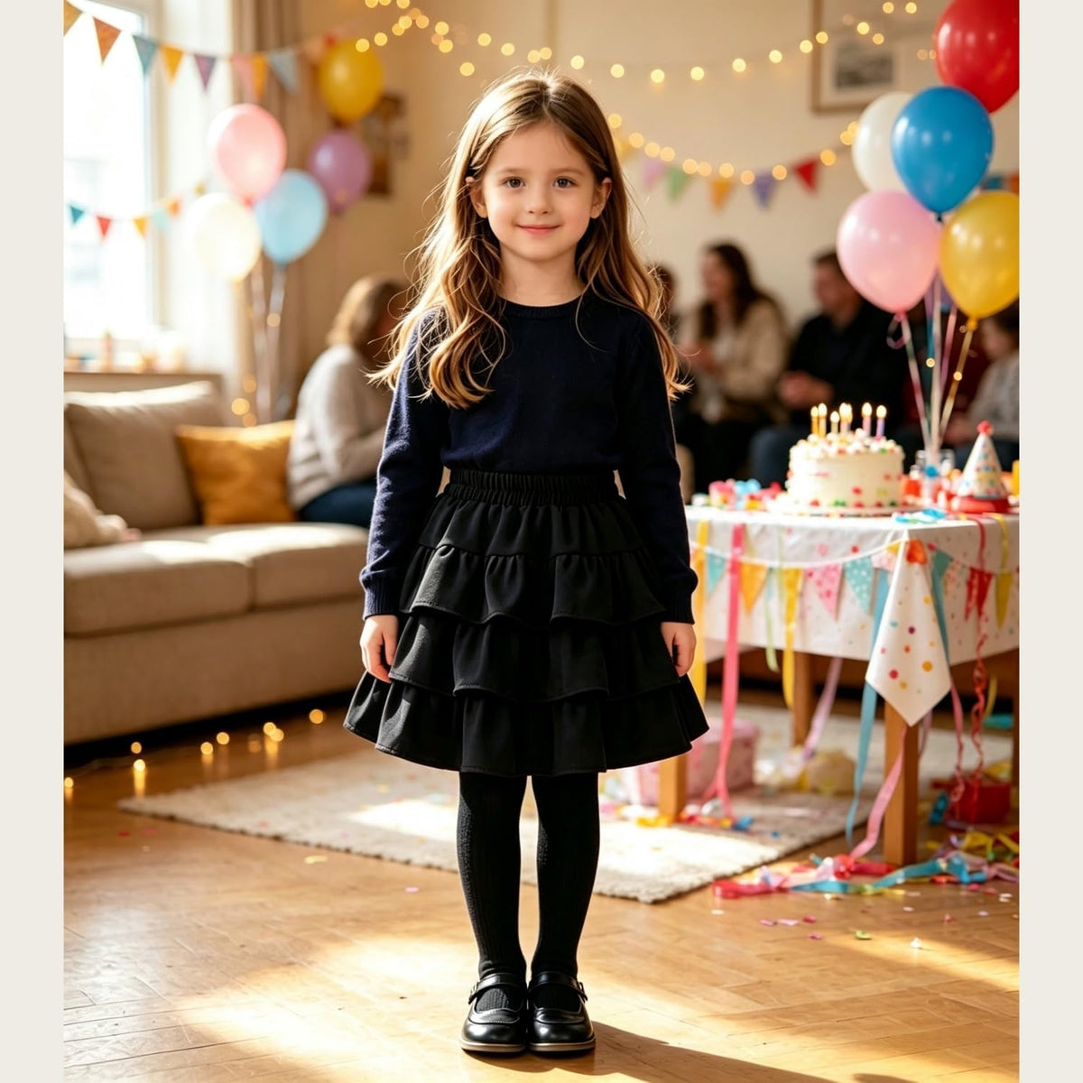 Little Girls 3 Layers Ruffle Skirts with Shorts School Uniform Skirts for Girls Casual Travel Party
