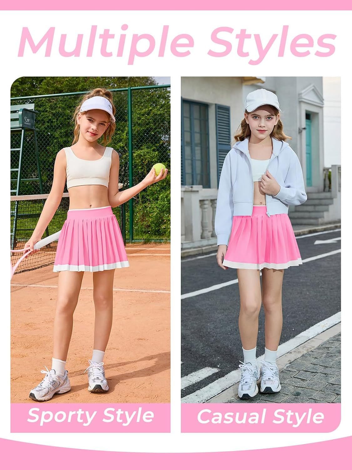 Haloumoning Girls Pleated Tennis Skirts Athletic Skorts with Pockets