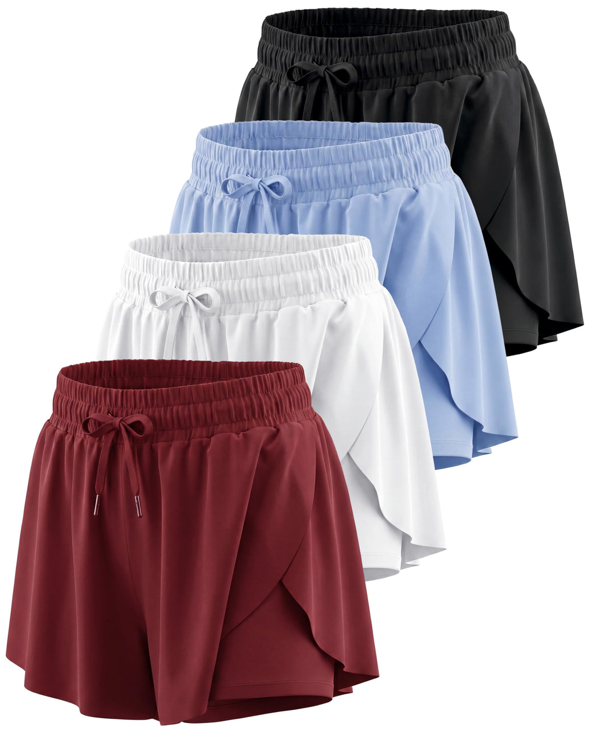 4 Pack Girls' Dry Fit Flowy Butterfly Shorts Skorts Skirt Athletic Teens