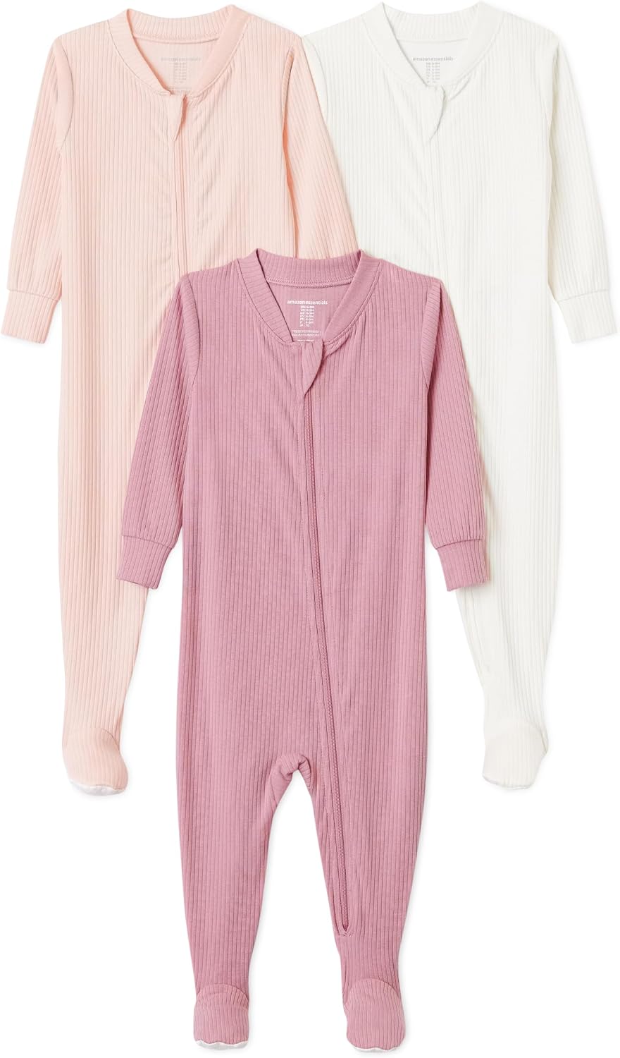 Amazon Essentials Unisex Babies' Ribbed Footed Pajamas