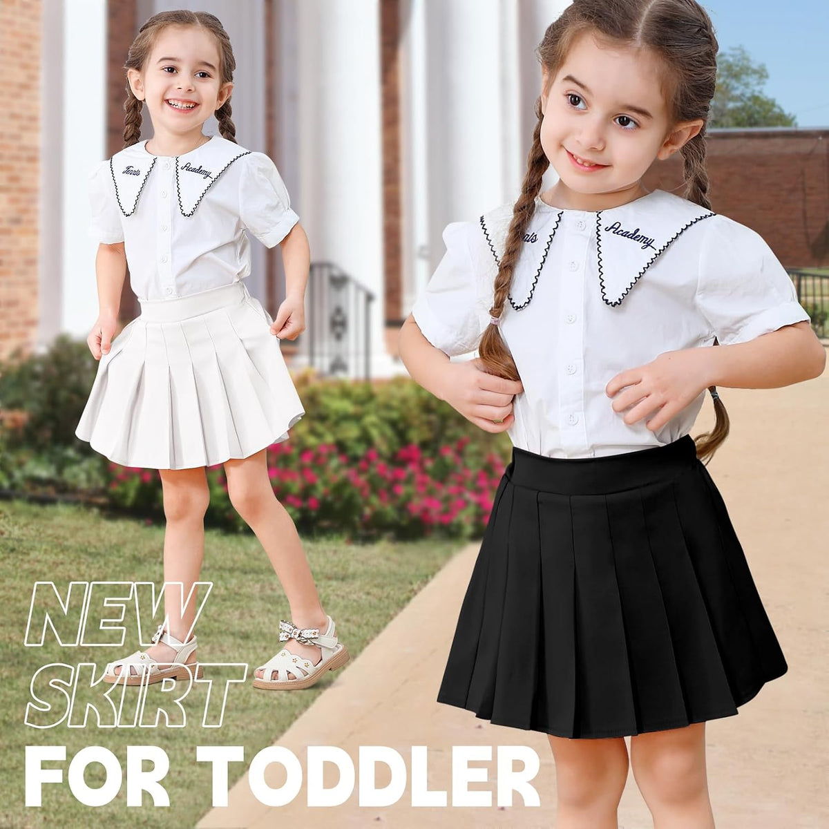 2 Pack Toddler Girls Pleated Tennis Skorts with Built-in Shorts