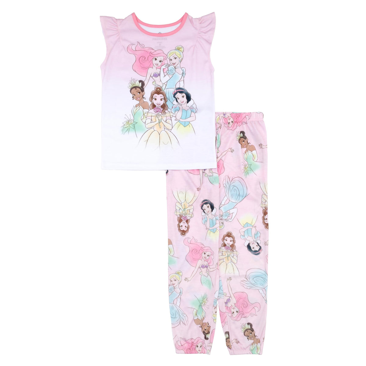 Disney Girls' 2-Piece Loose-fit Martching Pajama Set, Princess Pajamas, Soft & Cute for Kids