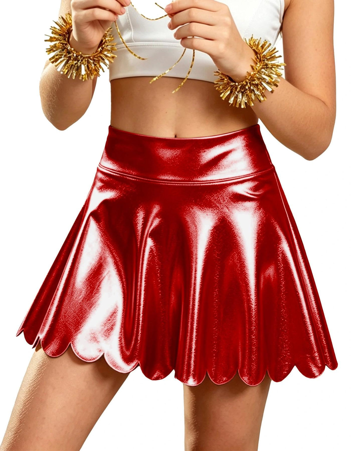 Bestsister Girls Metallic Skater Skorts Scallop Edge High Waist Mini Skirts