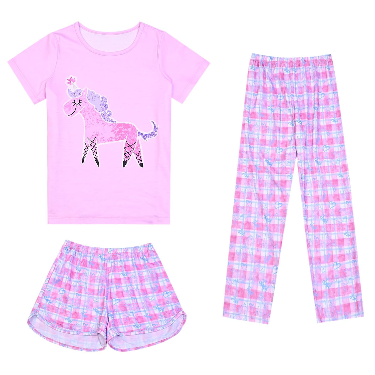 Mirawise Girls 3 Pc Pajamas Sleepwear Cotton Pjs Clothes Set 4-13 Years