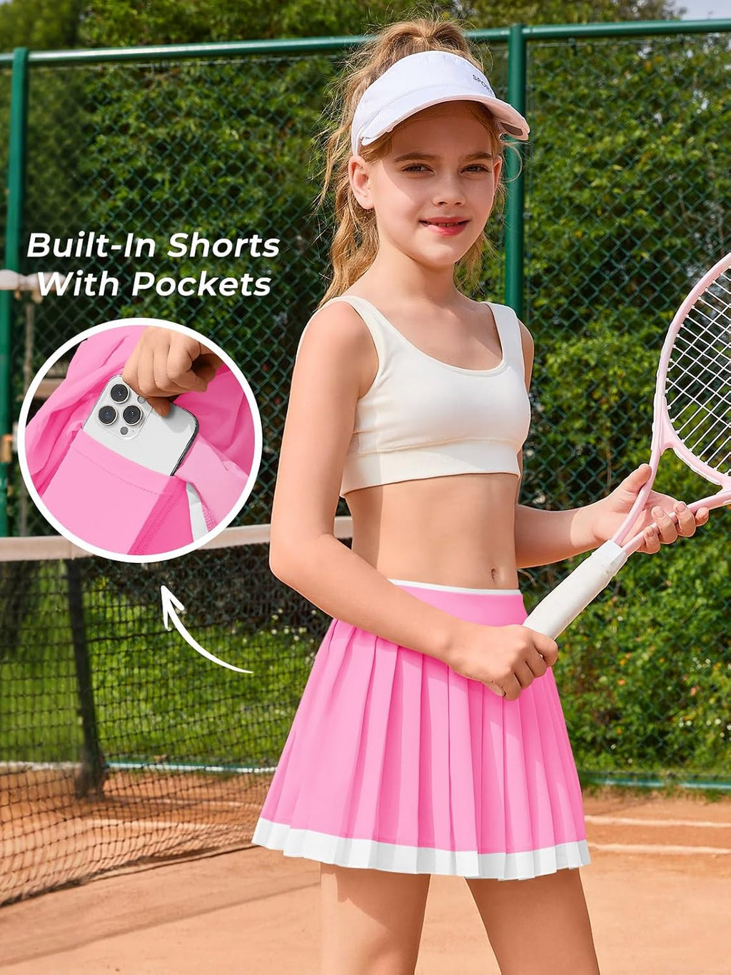 Haloumoning Girls Pleated Tennis Skirts Athletic Skorts with Pockets