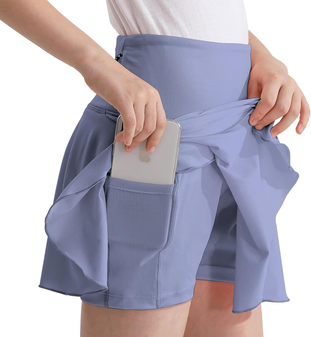 OEBLD Girls Athletic Skort High Waist Tennis Skirts with Shorts Butterfly Ruffle School Skirts with Pockets