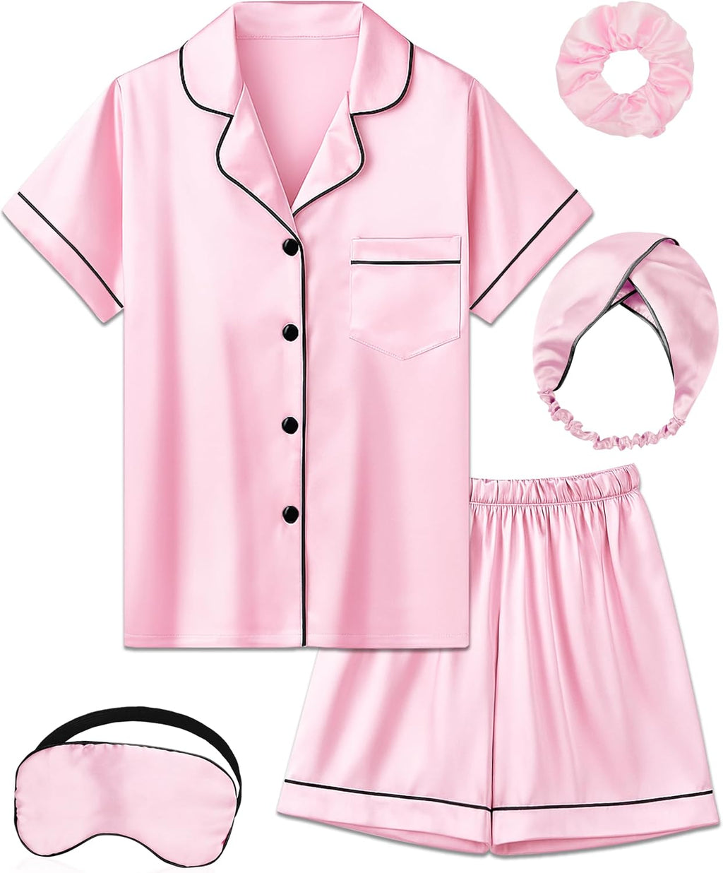 Kids Silk Pajamas Girls Satin Pajama Set Button Down Pjs Set 5-12Y