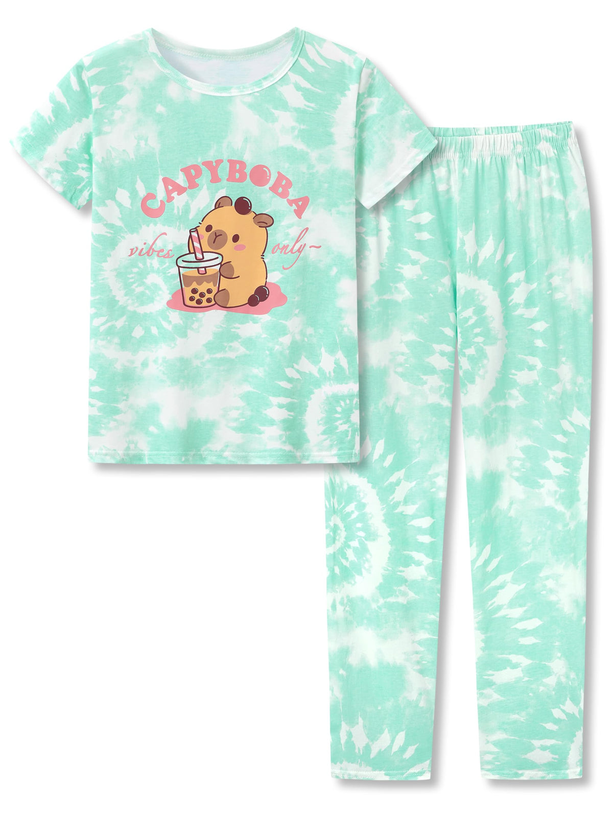 Tebbis Girls Tie Dye Short Sleeve Pajamas Cotton Loungewear Size 4T-18