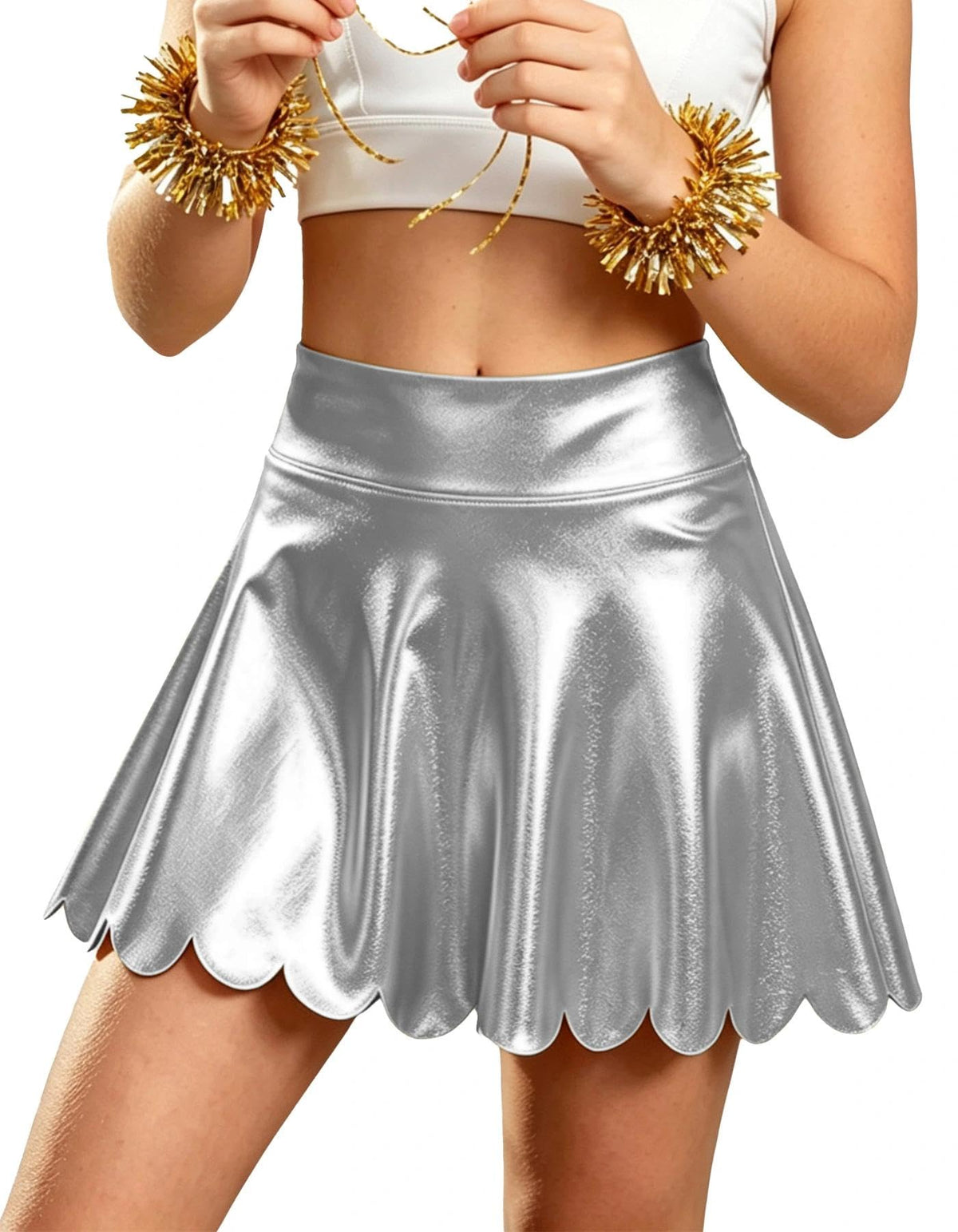 Bestsister Girls Metallic Skater Skorts Scallop Edge High Waist Mini Skirts