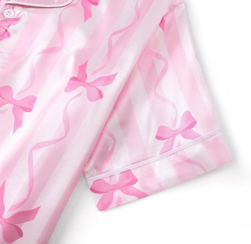 Tebbis Girls Silky Satin Pajamas Button-Up Top And Pants Size 6/7-16