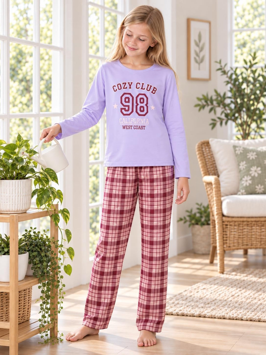 Tebbis Girls Long Sleeve Pants 2 Piece Trendy Print Pajama Set Size 6-18