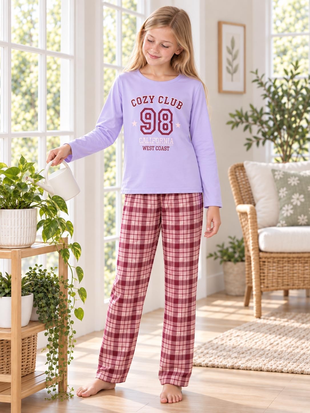 Tebbis Girls Long Sleeve Pants 2 Piece Trendy Print Pajama Set Size 6-18