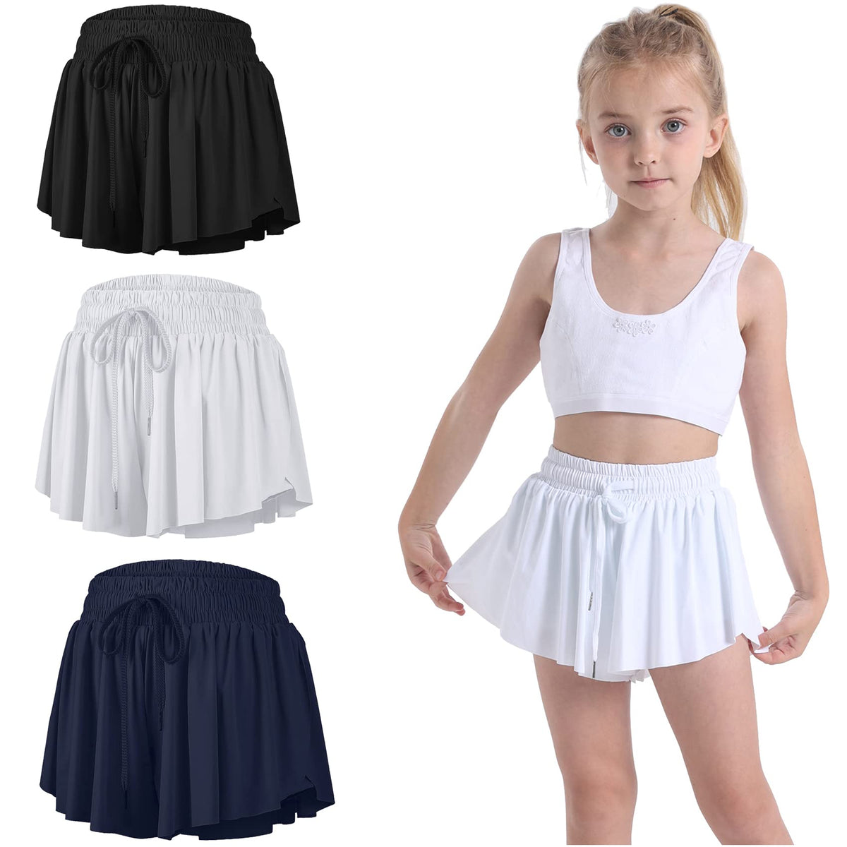3 Pack Butterfly Flowy Shorts Skirts for Girls Tennis Cheer Stuff Athletic Preppy Running Sports Skirt for Teen Girls