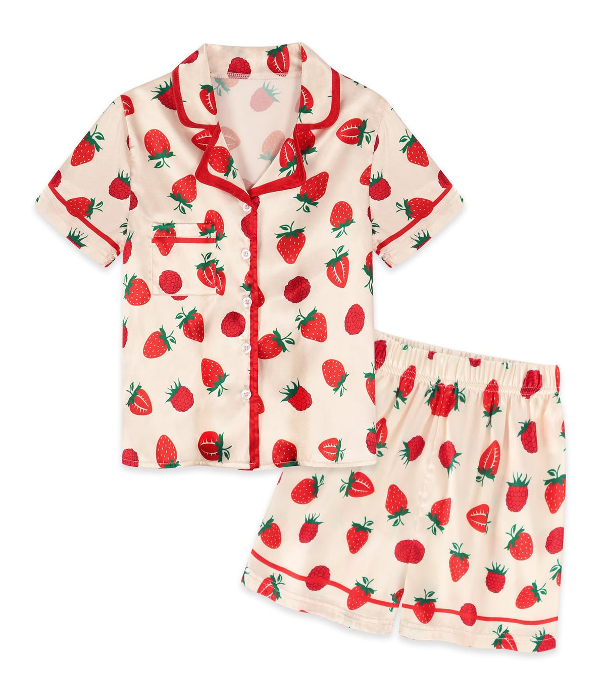 Girls Pajamas Set Silk Satin Pajama Kids Butoon Down Sleepwear Nightwear
