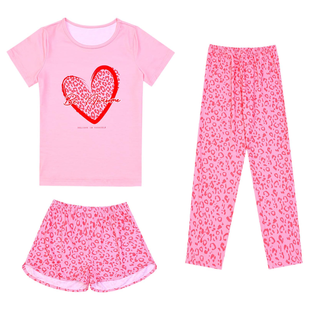 Mirawise Girls 3 Pc Pajamas Sleepwear Cotton Pjs Clothes Set 4-13 Years