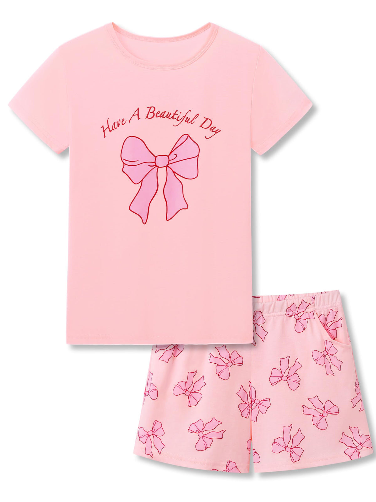 Beezizac Girls Cotton Blend Pajamas Cute Print Short Sleeve Set 4T-18