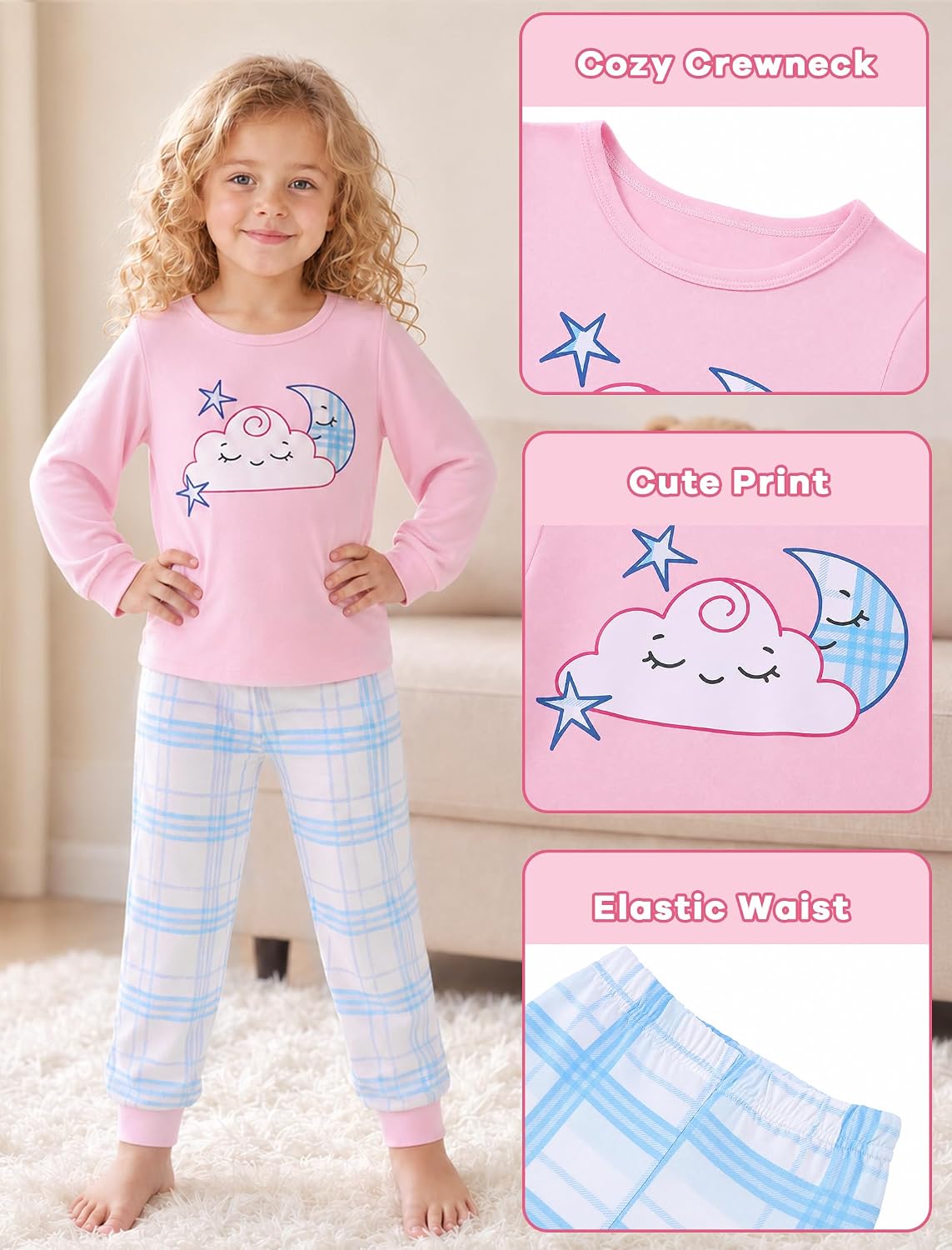 Mikrdoo Girls Pajamas 2 Piece Soft Long Sleeve Pjs Set for Kids 18M-7Y