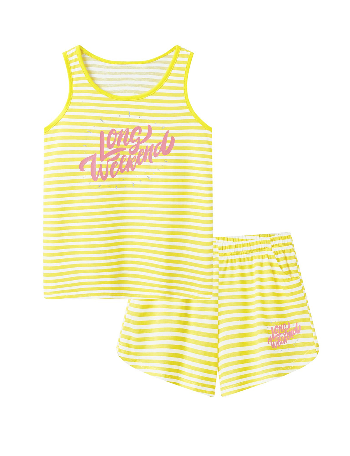 Cozchique Girls Soft Striped Summer Tank Top & Shorts Pajama Set Sizes 6-18