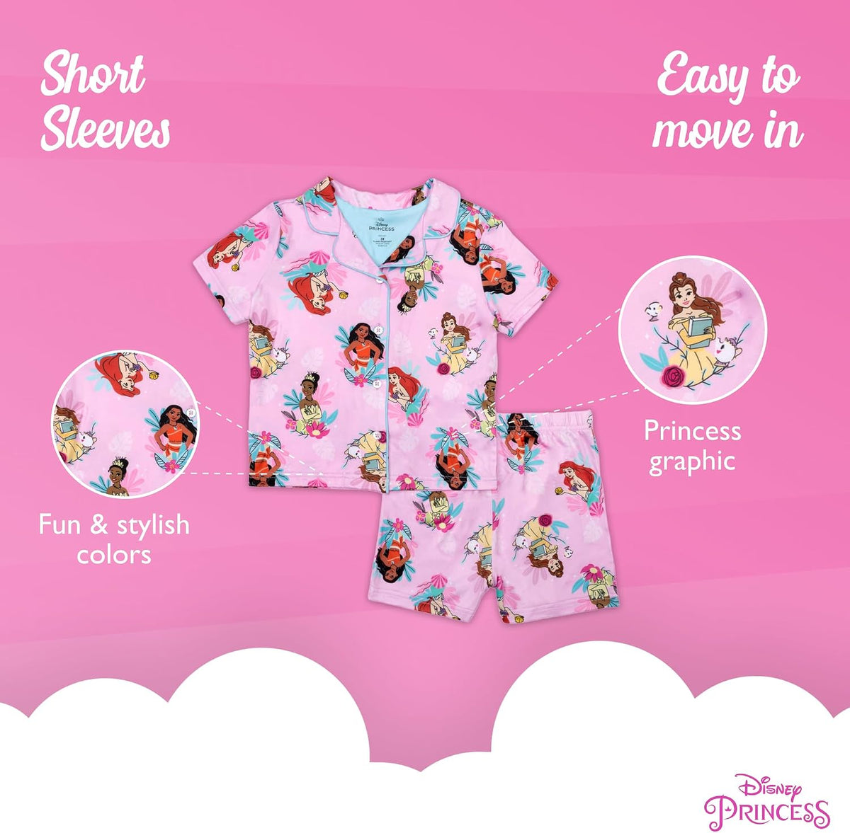 Disney Minnie Mouse Girls' 2-Piece Loose-fit Button Down Matching Pajama Set, Soft & Cute for Kids