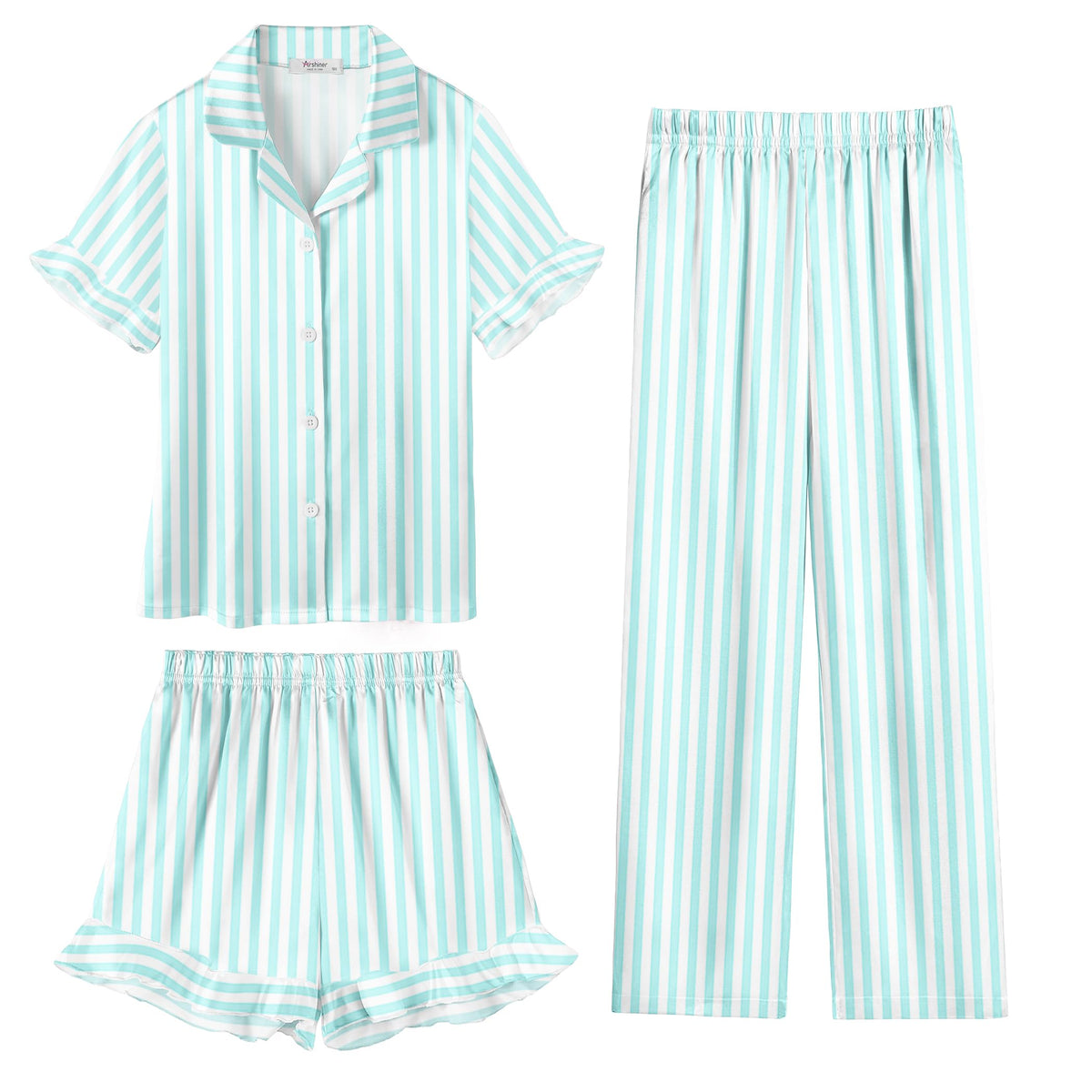 Arshiner Girls Pajamas Sets 3 Piece Satin Pjs Short Sleeve Silky Sleepwear
