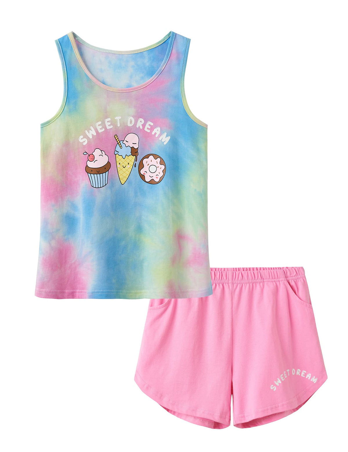 Beezizac Girls' Tie Dye Pajamas, 100% Cotton Sleepover Theme, Size 4T-18