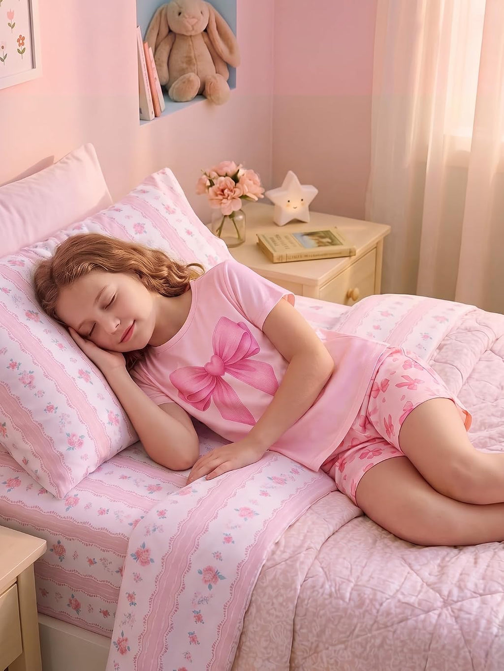ICOSY Girls Pajamas Set, Soft and Stretchy Sleepwear for Kids 4-15Y