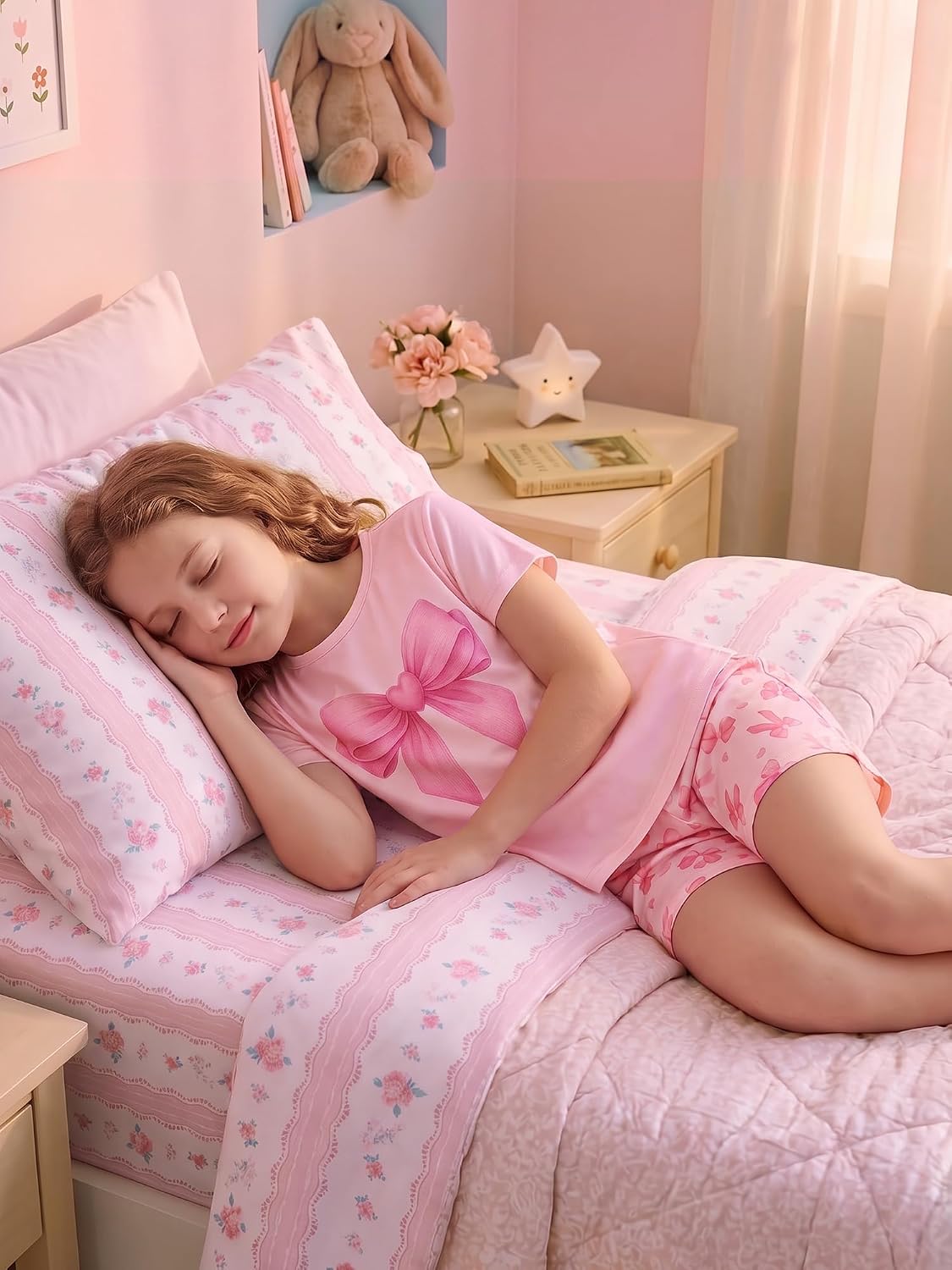 ICOSY Girls Pajamas Set, Soft and Stretchy Sleepwear for Kids 4-15Y
