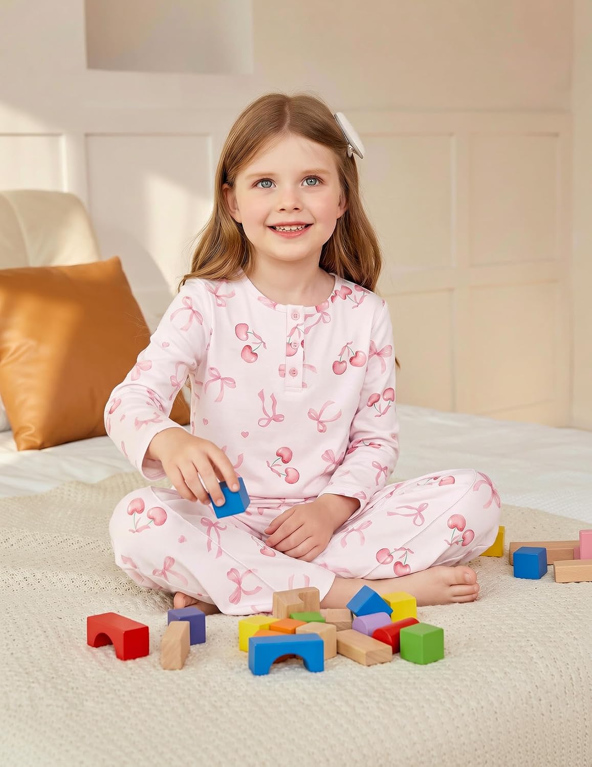 Arshiner Girls Pajamas Long Sleeve Sleepwear Comfy Henley Neck Pjs Set