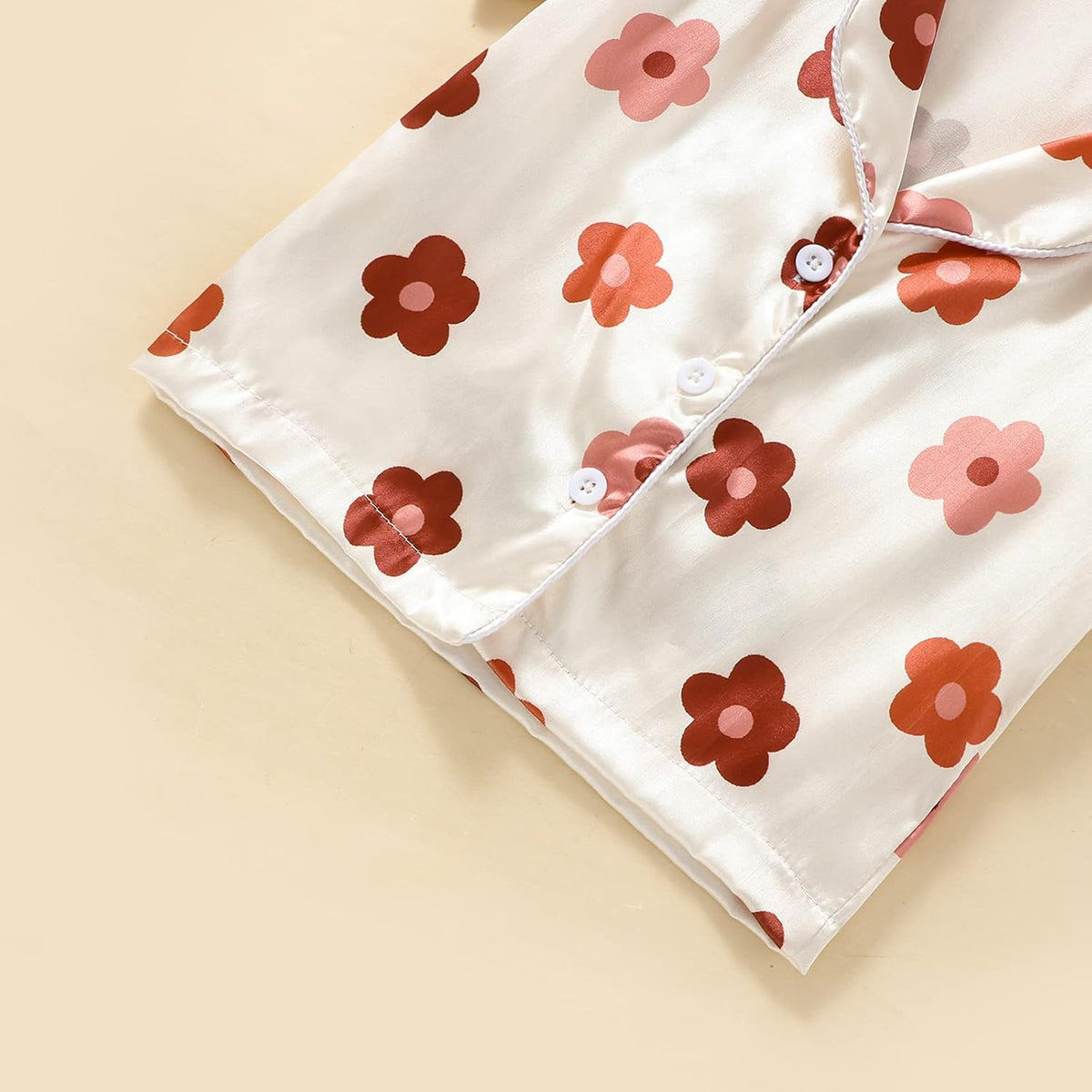 1-6Y Toddler Girls Floral Silk Pajamas Short Sleeve Button-Up Top Shorts Summer 2PC Flowers Satin Pajamas Set