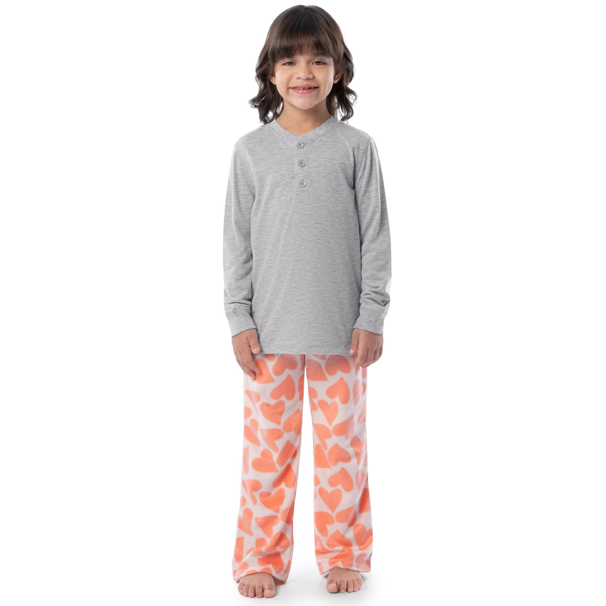 Fruit of the Loom Girls' Long Sleeve Jersey Henley Top and Fleece Pant Sleep Pajama Set