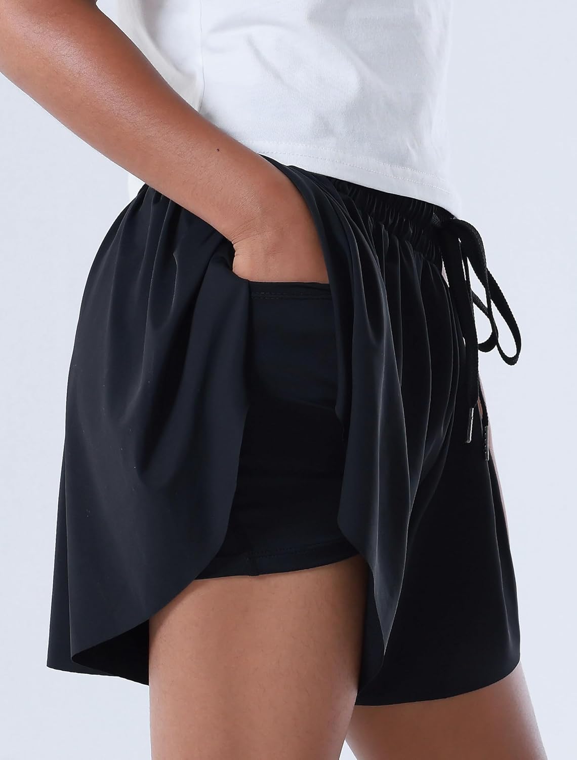 2-3 Pack Girls Flowy Butterfly Shorts with Pockets Liner 2 in 1 Skirt for Fitness, Athletic Running Sports