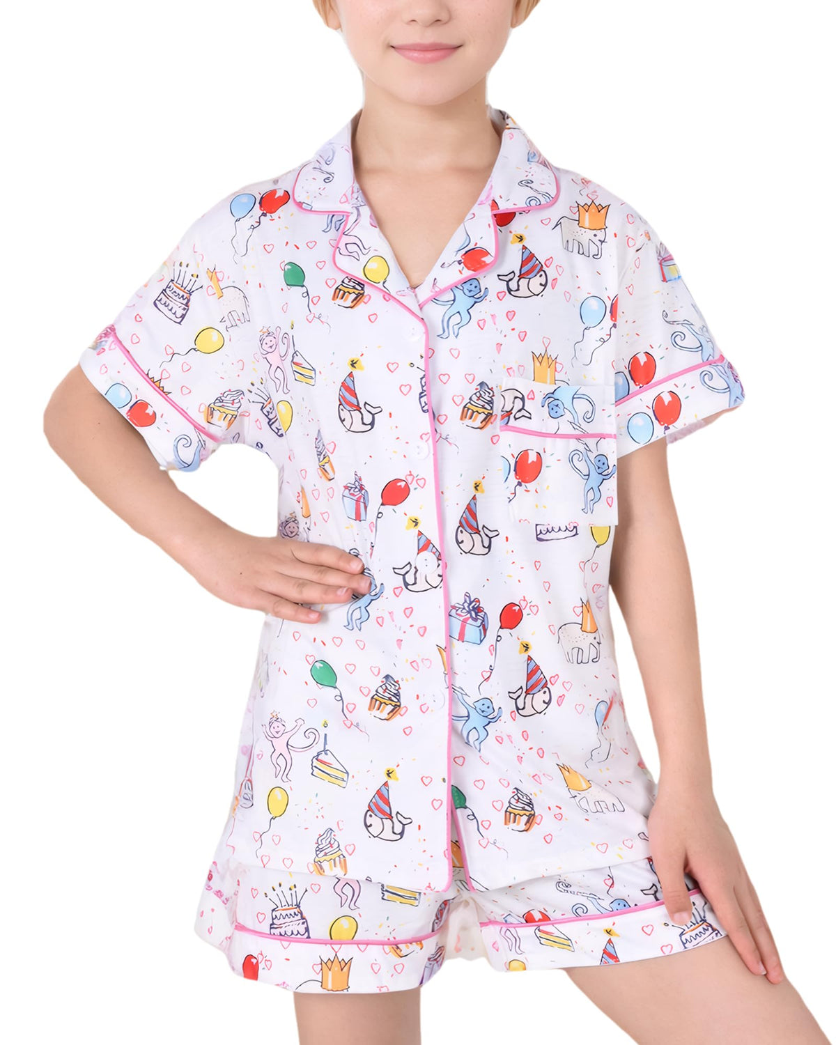 Girls Pajamas Sets, Kids Monkey Button Down Sleepover Loungewear