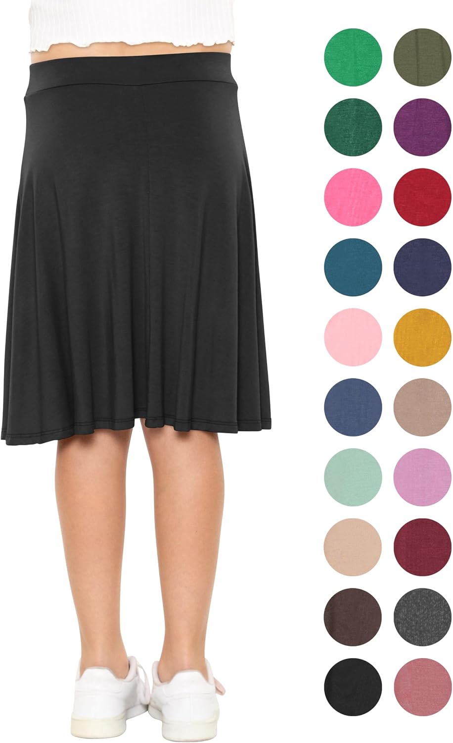 STRETCH IS COMFORT Girls Knee Length A-line Skirt with Built-in Shorts or Leggings