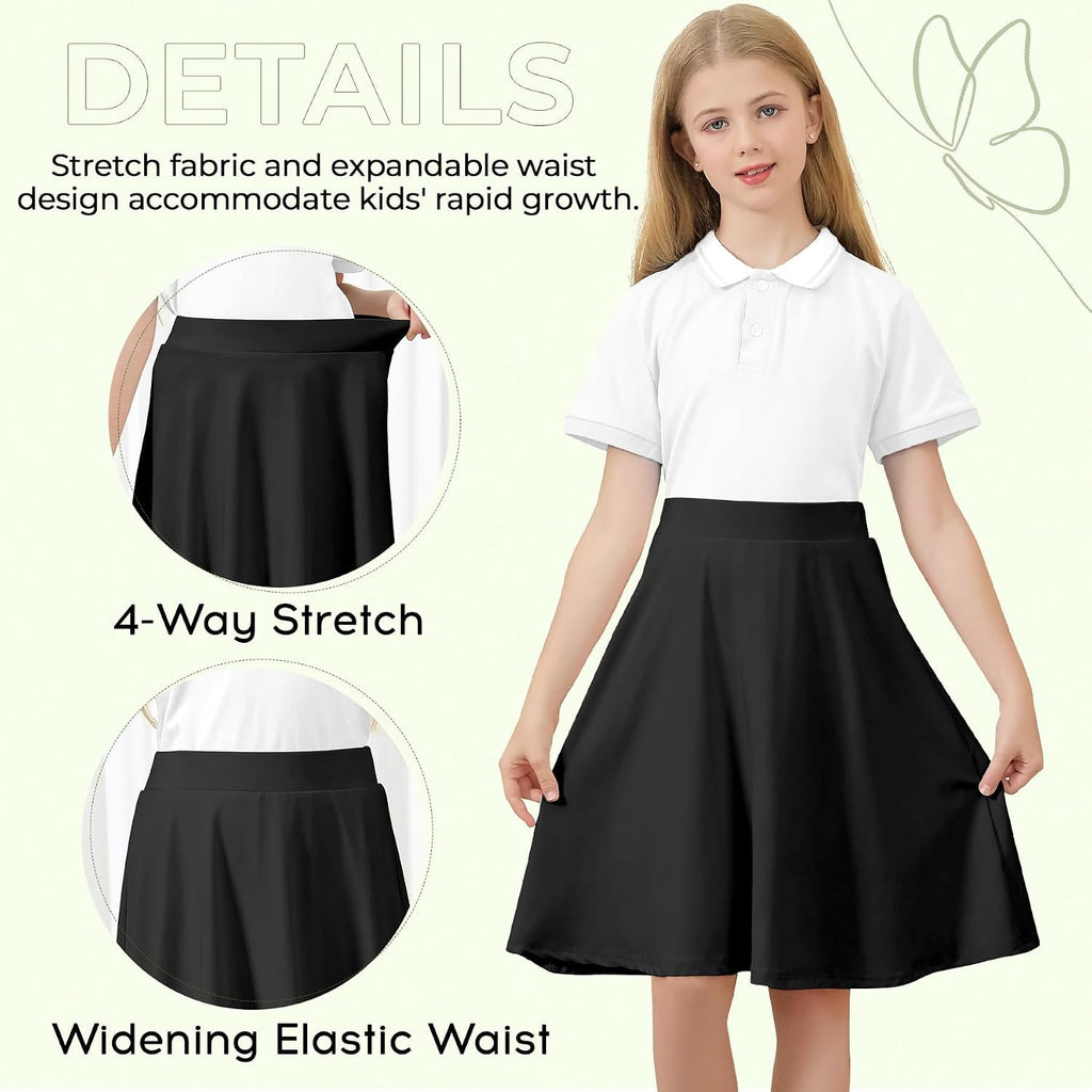 Zando Knee Length Skorts for Girls A Line Uniform Skirt with Shorts 6-14Y