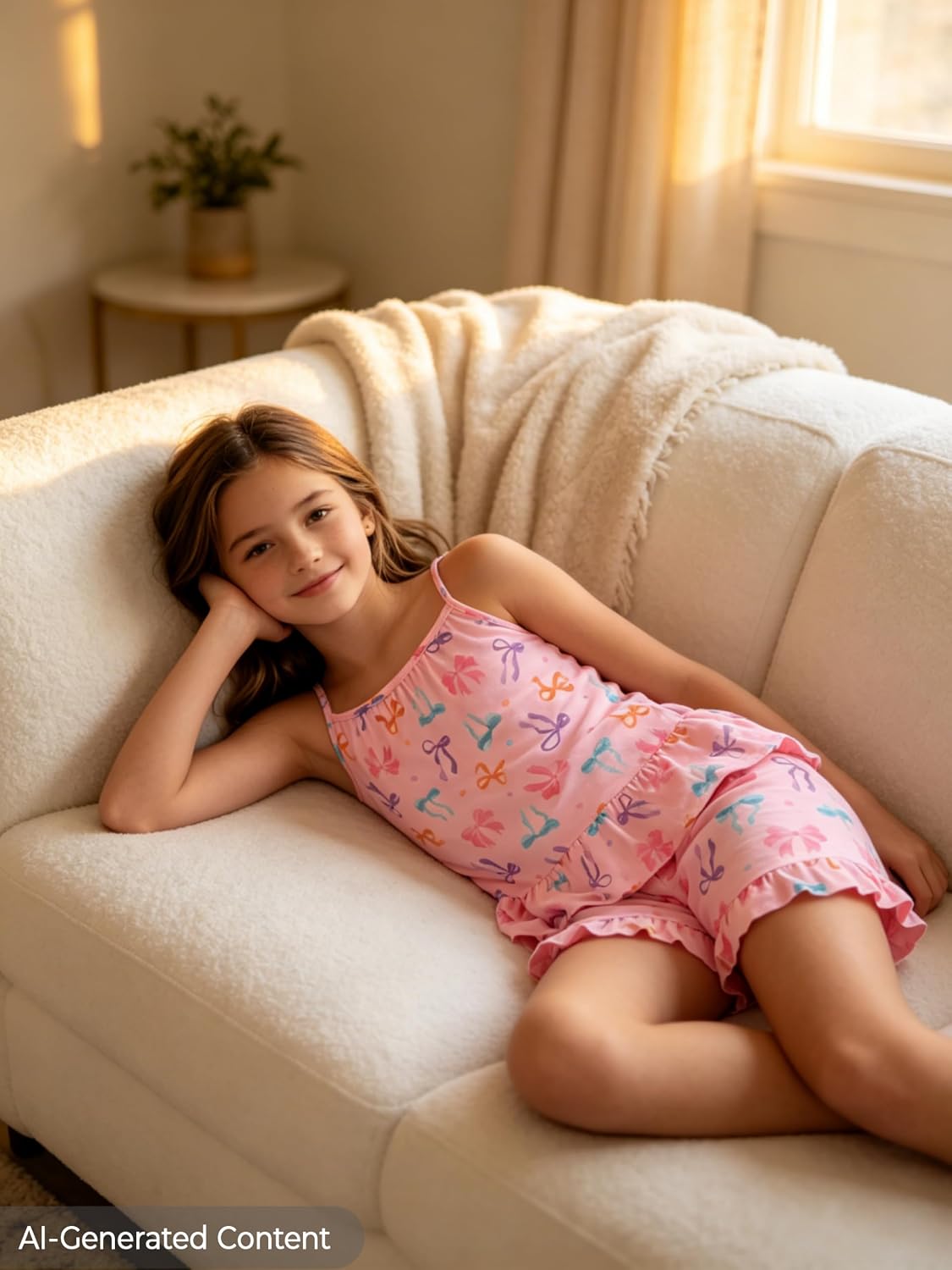 Topgal Girls Ruffle Hem Pajamas, 2PC Tank Top and Shorts, Sizes 6-18