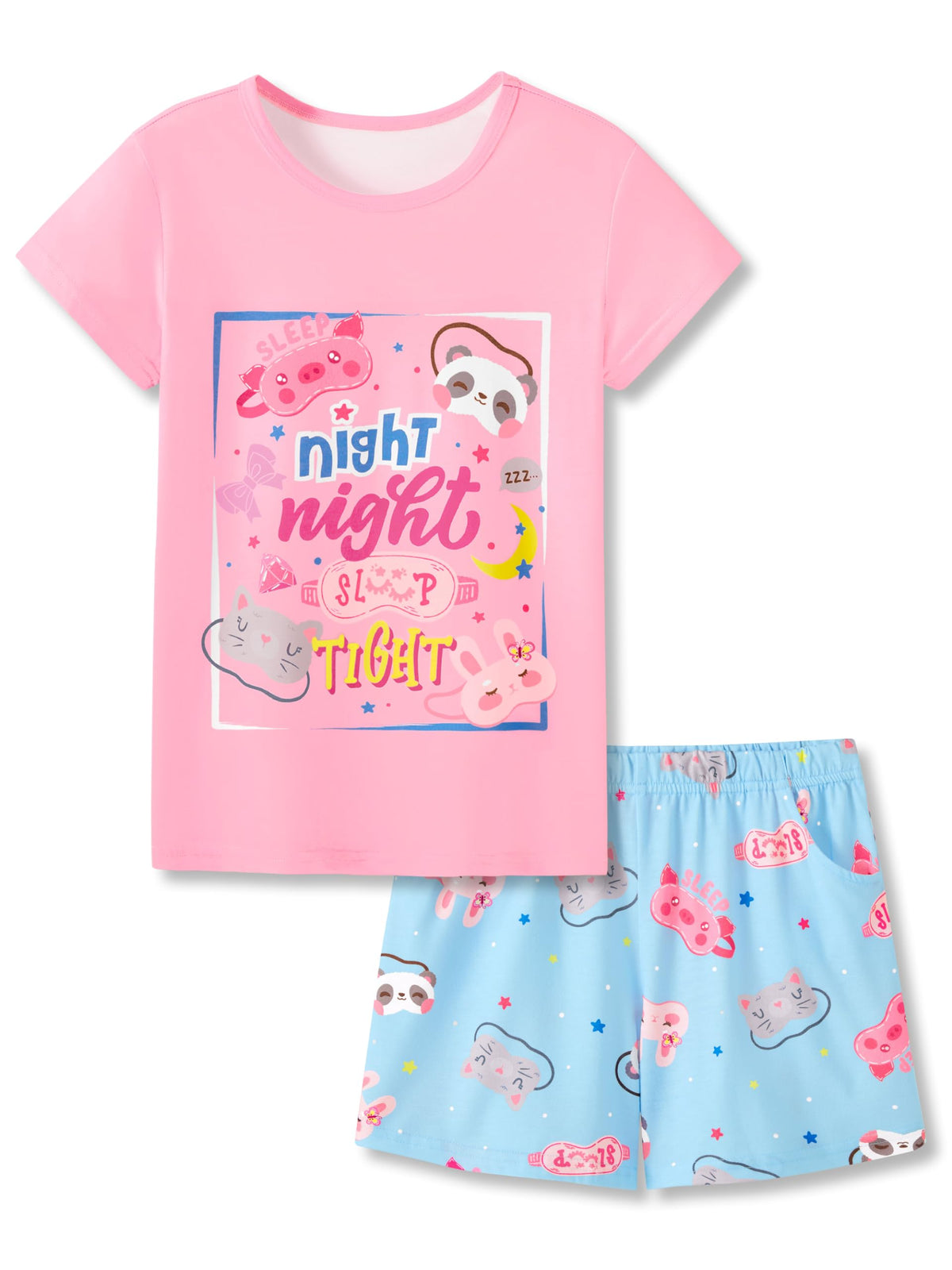 Topgal Girls Summer Pajama Set Cute Prints Short Sleeves Shorts Size 6-18