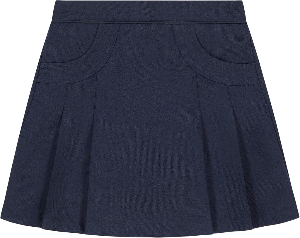 Nautica Girls' School Uniform Pleated Pull-on Scooter Skirt with Undershorts, Knit Waistband & Functional Pockets
