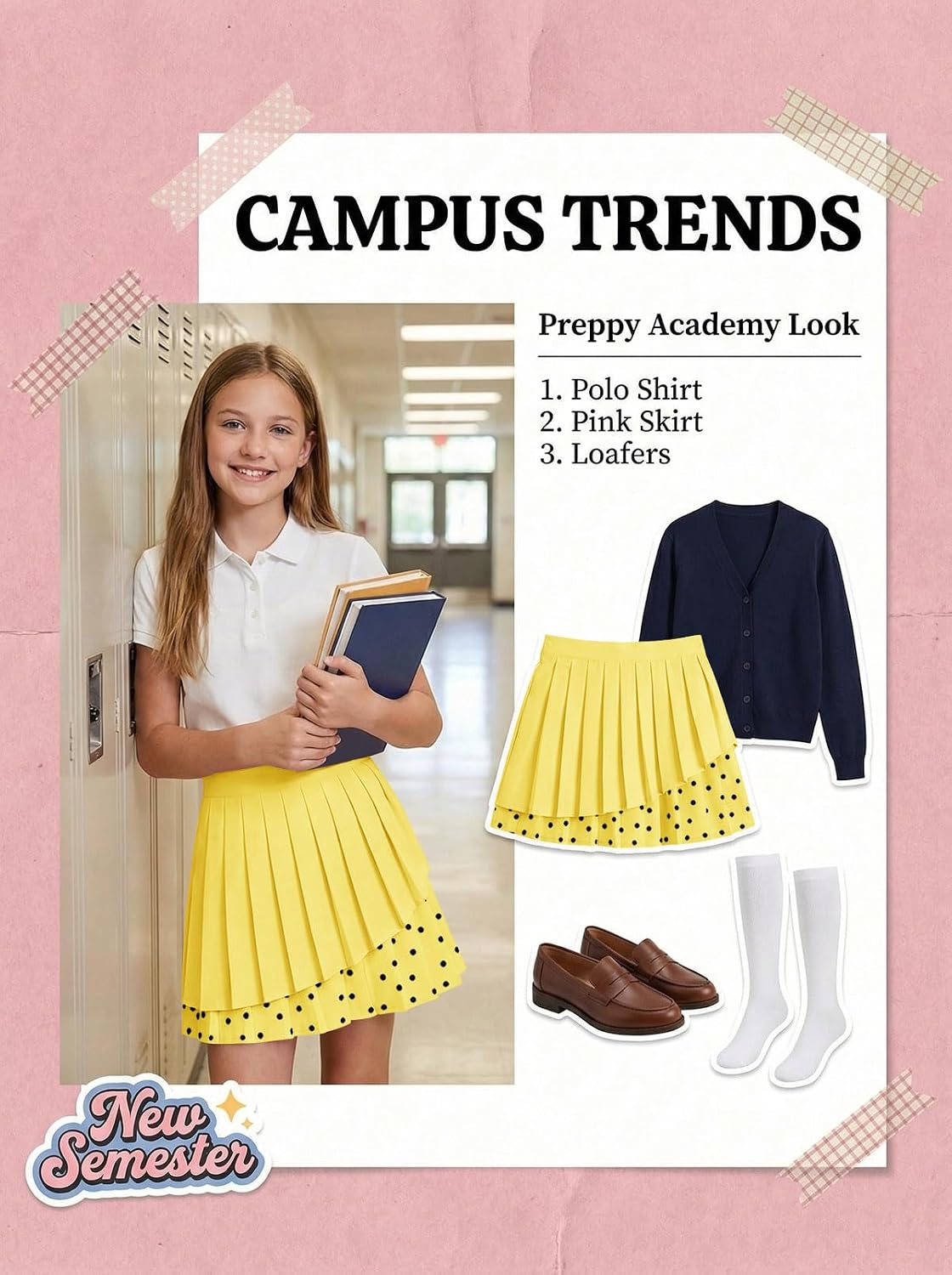 Haloumoning Girls Pleated Skirt Kids Cute High Waist Layered Polka Dots School Uniform Skort Skirts 5-14 Years